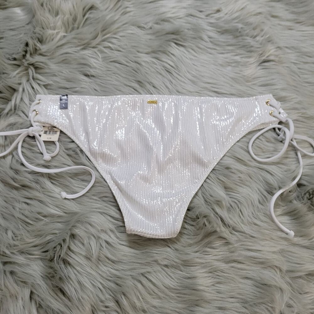 PINK Victoria's Secret NWT Women's Swim Mini Cheekster White Shimmer Size L - Picture 4 of 6